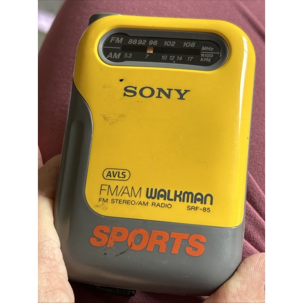 Sony Sports Walkman SRF-85  Yellow  2-Band Stereo Portable FM/AM Radio Works